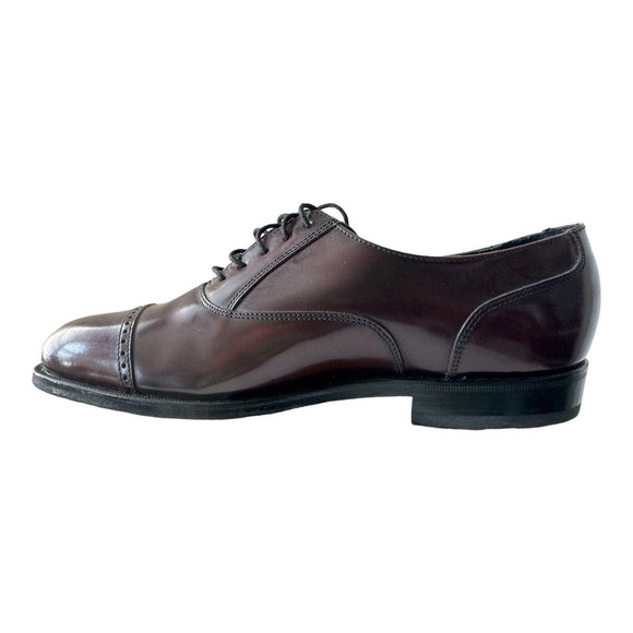 FLORSHEIM Men\'s 8.5 Brown Burgundy Leather Oxfords Cap Toe High Shine Dress Shoe